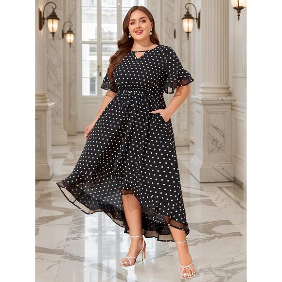 Plus Size Womens Evening Dress Mesh Ruffle Maxi Cocktail Party Summer - Picture 2 of 8